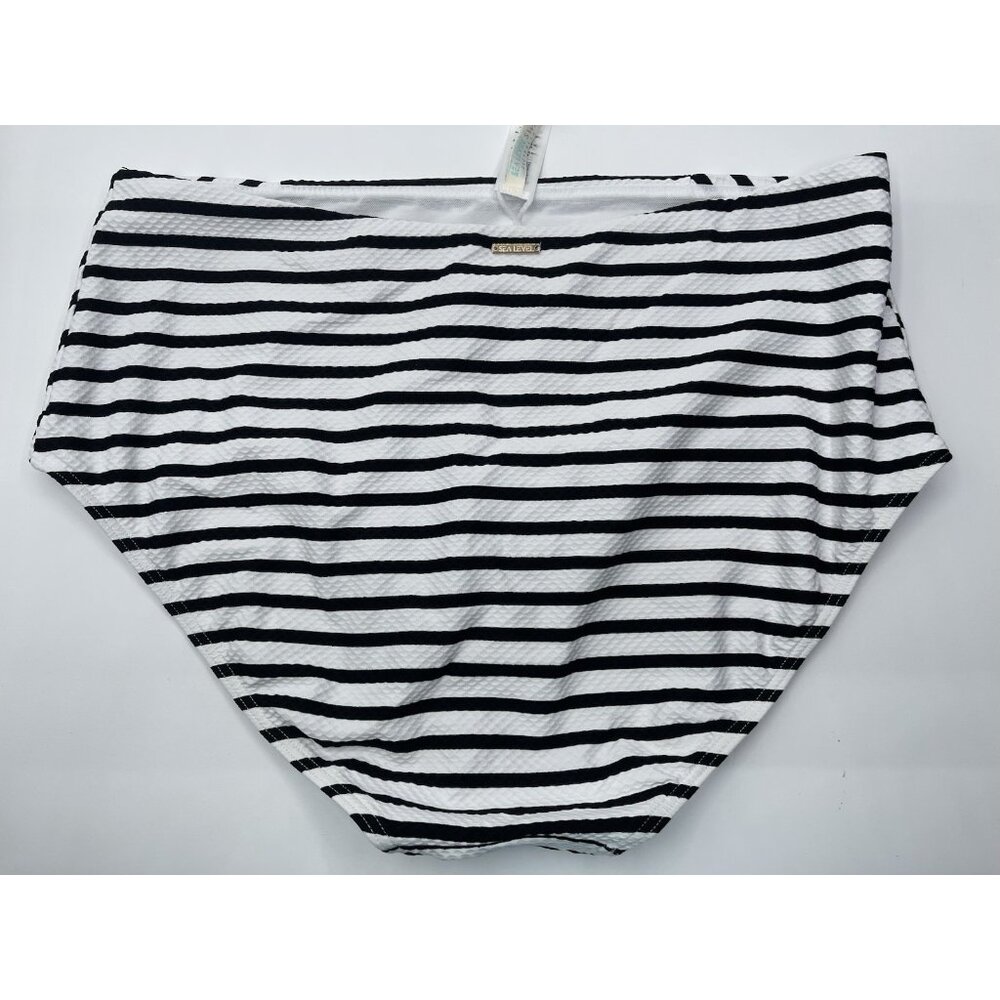 Sea Level Swim Bikini Bottom‎ Womens Size 12 White Black Striped Panelled High - Picture 4 of 6